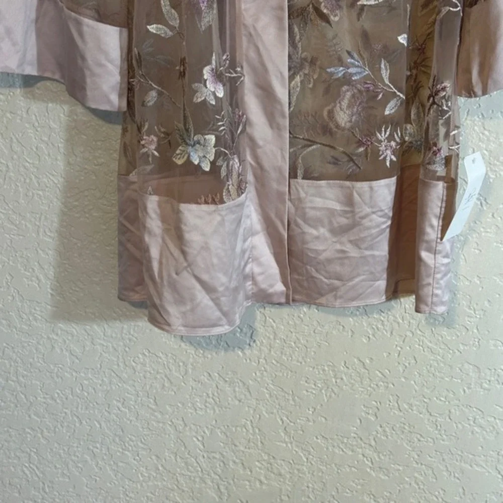 Rya Collection Sepia Rose Embroidered Mesh Kimono Robe Cover Up‎ M L